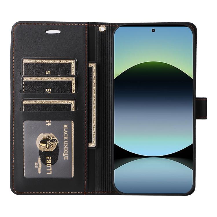 For Redmi Note 14 5G Six Card Slots Buckle Leather Phone Case with Lanyard