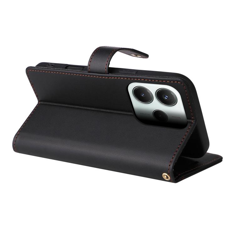 For Redmi Note 14 5G Six Card Slots Buckle Leather Phone Case with Lanyard