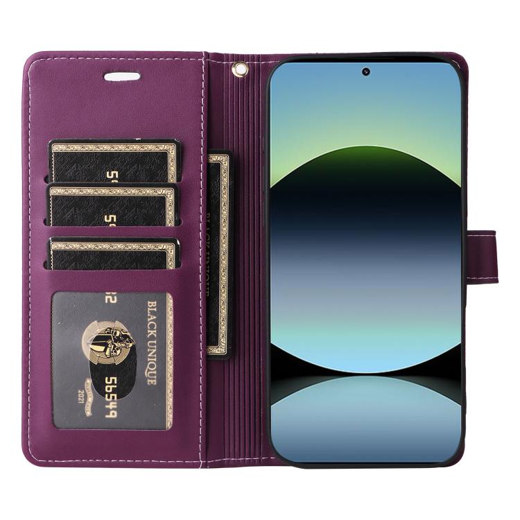 For Redmi Note 14 5G Six Card Slots Buckle Leather Phone Case with Lanyard