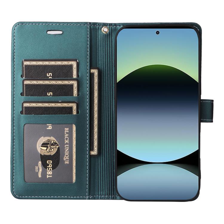 For Redmi Note 14 5G Six Card Slots Buckle Leather Phone Case with Lanyard