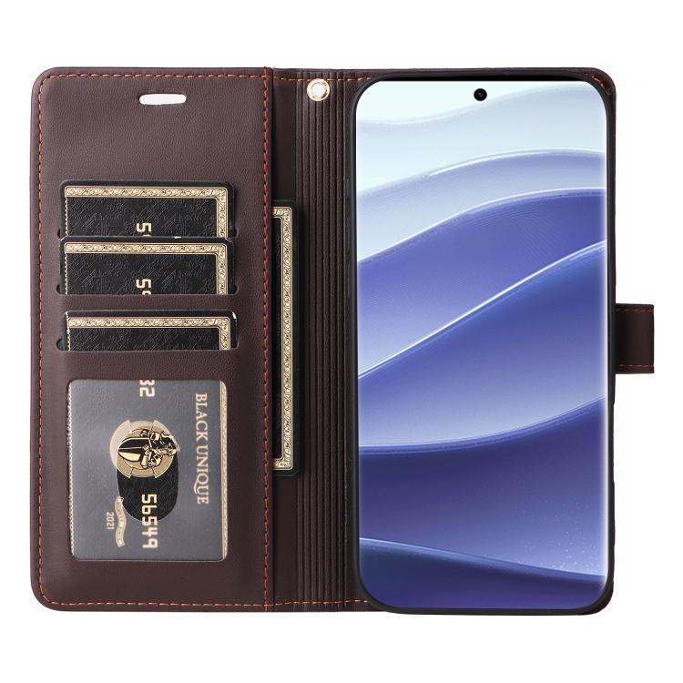For Redmi Note 14 Pro 5G / 4G Six Card Slots Buckle Leather Phone Case with Lanyard