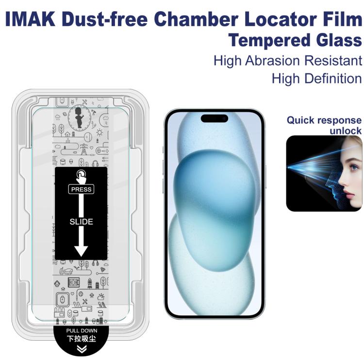 For iPhone 15 imak Dust-free Chamber Locator H Series Tempered Glass Film