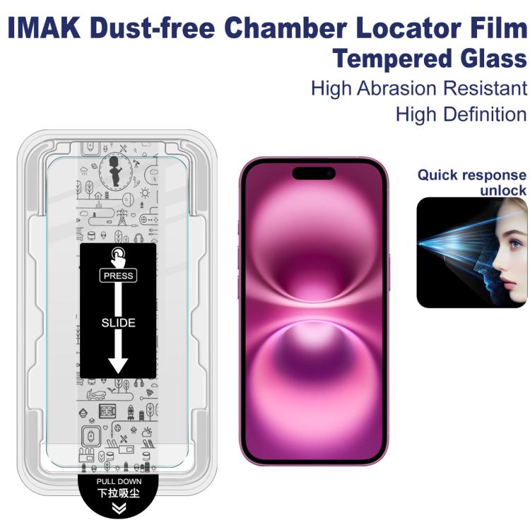 For iPhone 16 Plus imak Dust-free Chamber Locator H Series Tempered Glass Film