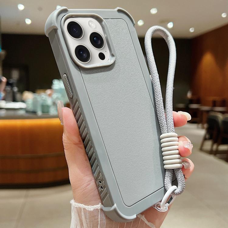 For iPhone 15 Pro Max Solid Color TPU Hybrid PC Shockproof Phone Case with Wrist Strap
