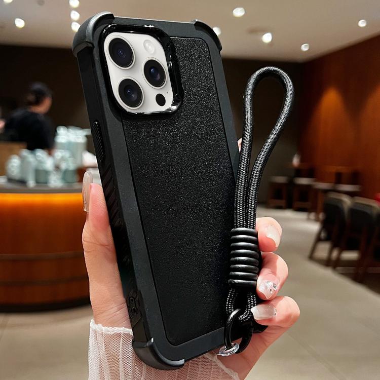 For iPhone 14 Pro Solid Color TPU Hybrid PC Shockproof Phone Case with Wrist Strap