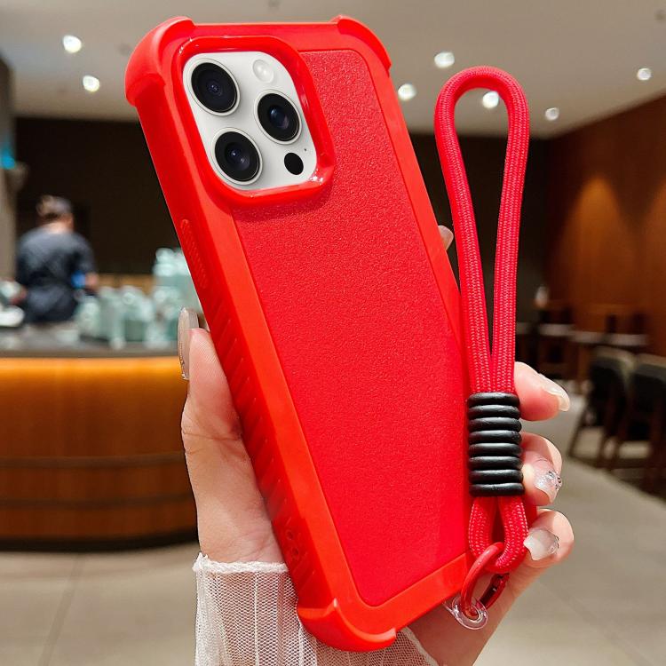 For iPhone 14 Pro Solid Color TPU Hybrid PC Shockproof Phone Case with Wrist Strap