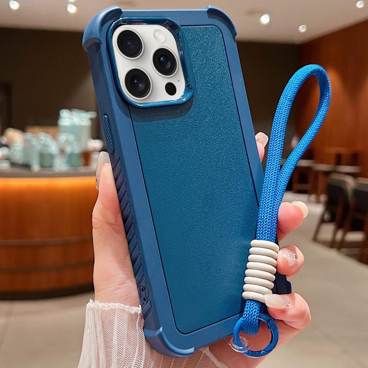 For iPhone 14 Pro Max Solid Color TPU Hybrid PC Shockproof Phone Case with Wrist Strap