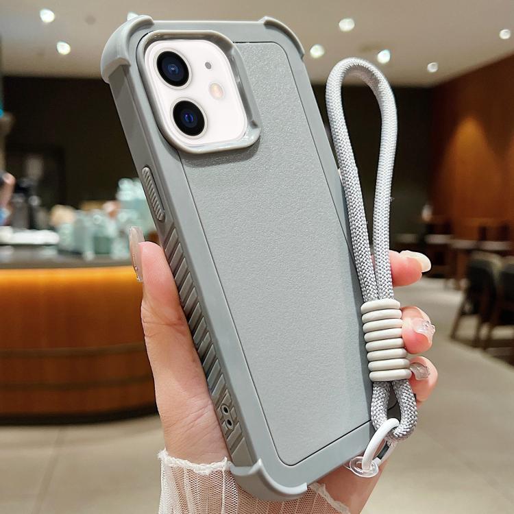For iPhone 12 / 12 Pro Solid Color TPU Hybrid PC Shockproof Phone Case with Wrist Strap