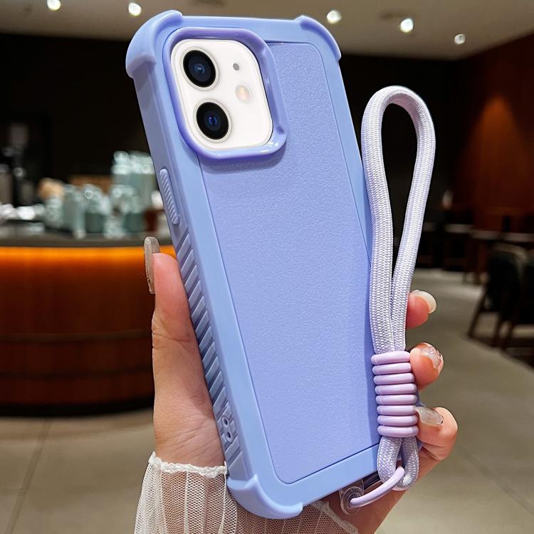 For iPhone 11 Solid Color TPU Hybrid PC Shockproof Phone Case with Wrist Strap
