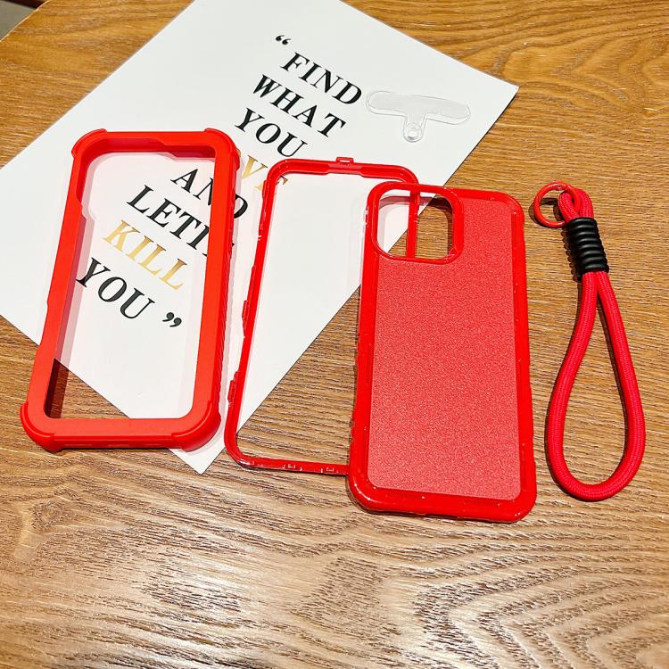 For iPhone 11 Solid Color TPU Hybrid PC Shockproof Phone Case with Wrist Strap