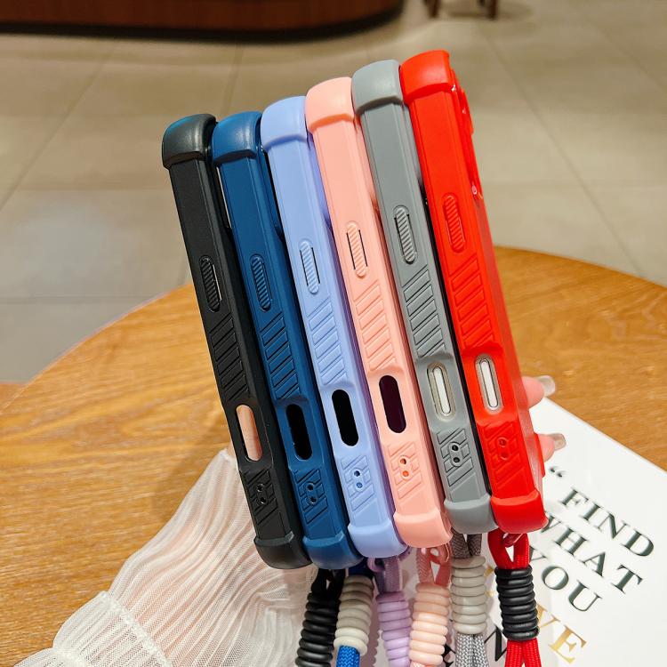 For iPhone 13 Solid Color TPU Hybrid PC Shockproof Phone Case with Wrist Strap