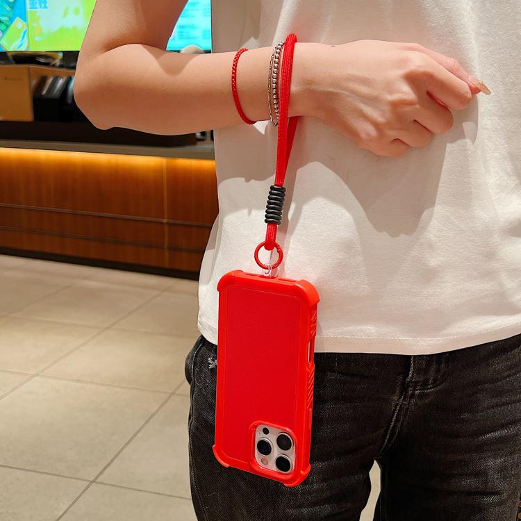 For iPhone 15 Solid Color TPU Hybrid PC Shockproof Phone Case with Wrist Strap