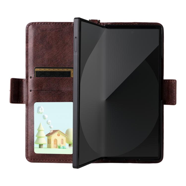 For Samsung Galaxy Z Fold2 5G Multi-card Slots Crossbody Cowhide Leather Phone Case