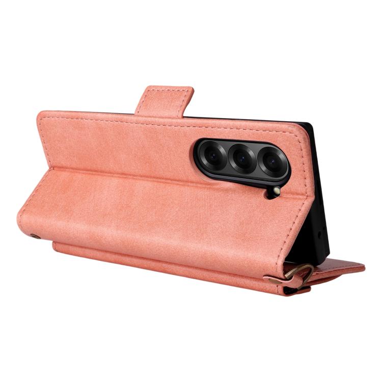 For Samsung Galaxy Z Fold2 5G Multi-card Slots Crossbody Cowhide Leather Phone Case