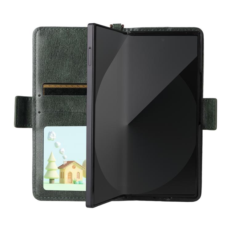 For Samsung Galaxy Z Fold2 5G Multi-card Slots Crossbody Cowhide Leather Phone Case