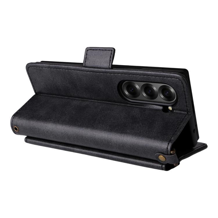 For Samsung Galaxy Z Fold5 5G Multi-card Slots Crossbody Cowhide Leather Phone Case