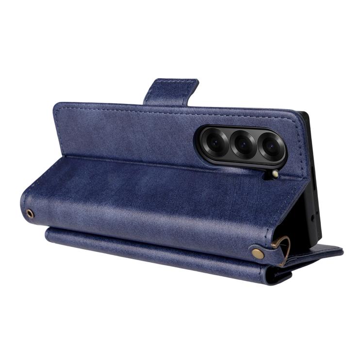 For Samsung Galaxy Z Fold7 5G Multi-card Slots Crossbody Cowhide Leather Phone Case