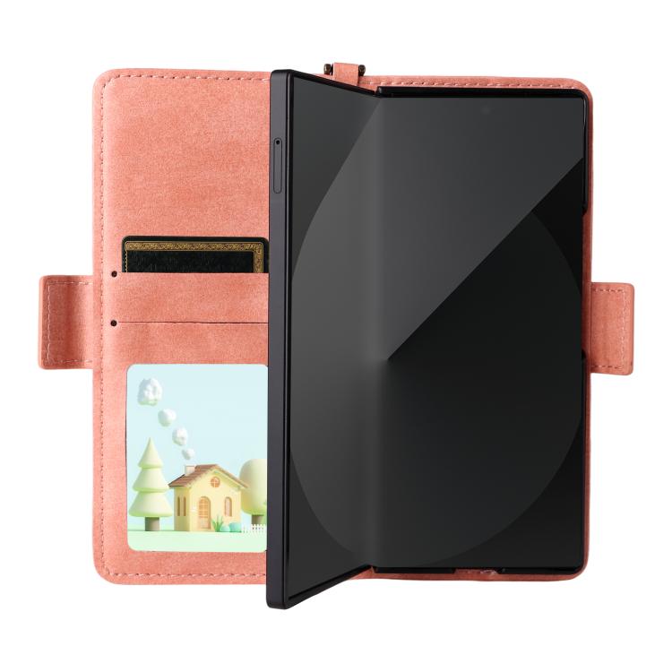 For Samsung Galaxy Z Fold7 5G Multi-card Slots Crossbody Cowhide Leather Phone Case