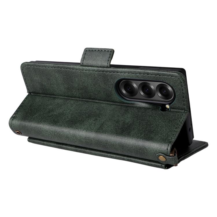 For Samsung Galaxy Z Fold7 5G Multi-card Slots Crossbody Cowhide Leather Phone Case