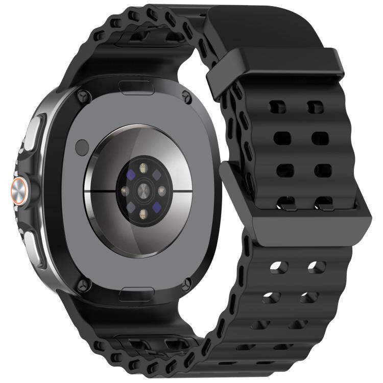 For Samsung Galaxy Watch8 / 8 Classic xDfind Black Buckle Ocean Solid Color Dual-row Hole Silicone Watch Band