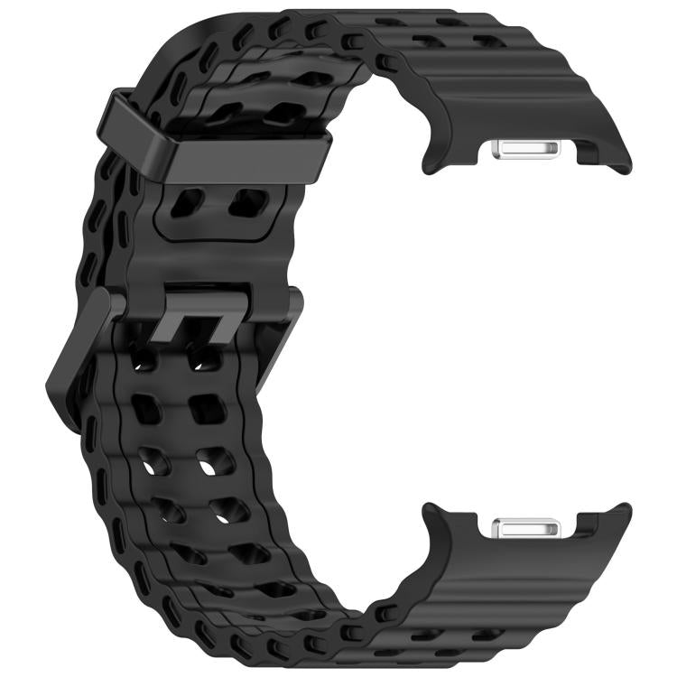 For Samsung Galaxy Watch8 / 8 Classic xDfind Black Buckle Ocean Solid Color Dual-row Hole Silicone Watch Band