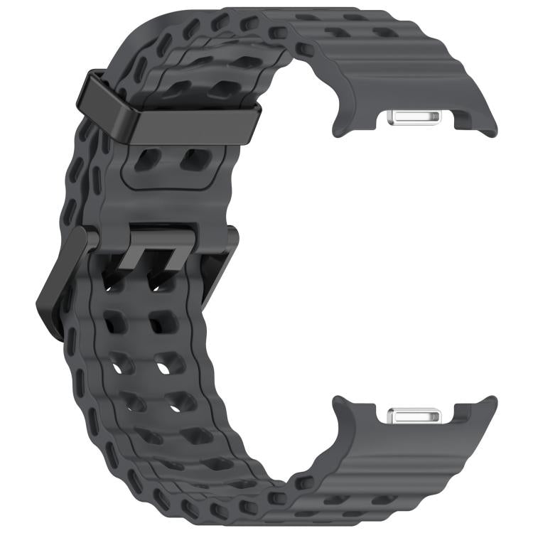 For Samsung Galaxy Watch8 / 8 Classic xDfind Black Buckle Ocean Solid Color Dual-row Hole Silicone Watch Band