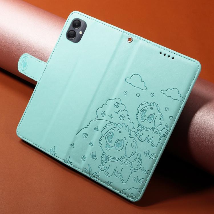 For Galaxy A05 Embossed Heart Dog RFID Blocking Wallet Leather Phone Case