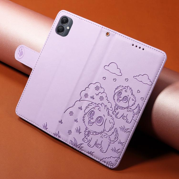 For Galaxy A05 Embossed Heart Dog RFID Blocking Wallet Leather Phone Case