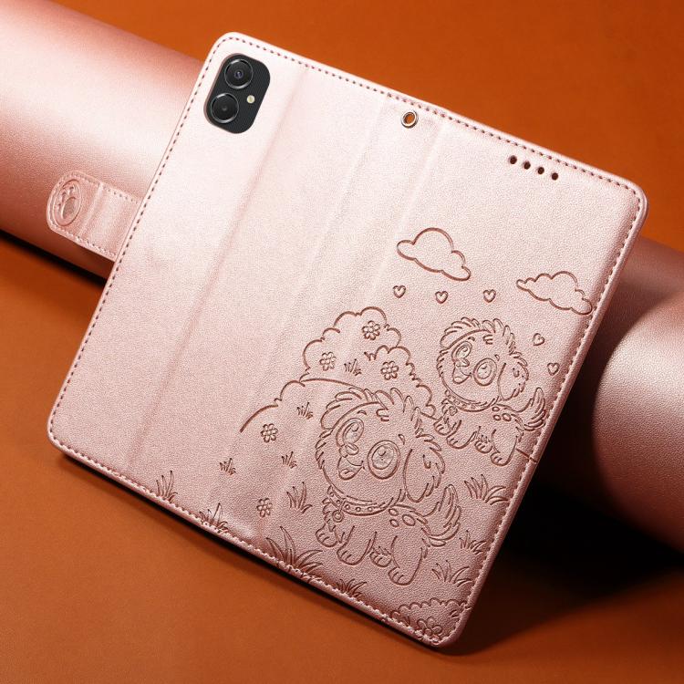 For Galaxy A06 / A07 Embossed Heart Dog RFID Blocking Wallet Leather Phone Case