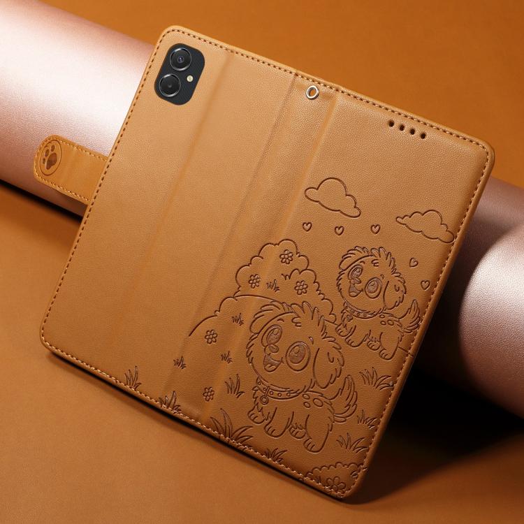 For Galaxy A06 / A07 Embossed Heart Dog RFID Blocking Wallet Leather Phone Case