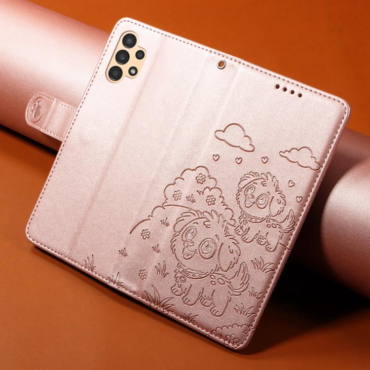 For Galaxy A13 4G / 5G Embossed Heart Dog RFID Blocking Wallet Leather Phone Case