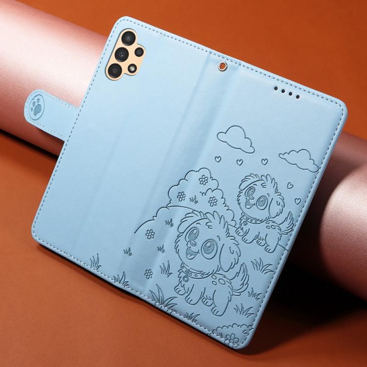 For Galaxy A13 4G / 5G Embossed Heart Dog RFID Blocking Wallet Leather Phone Case