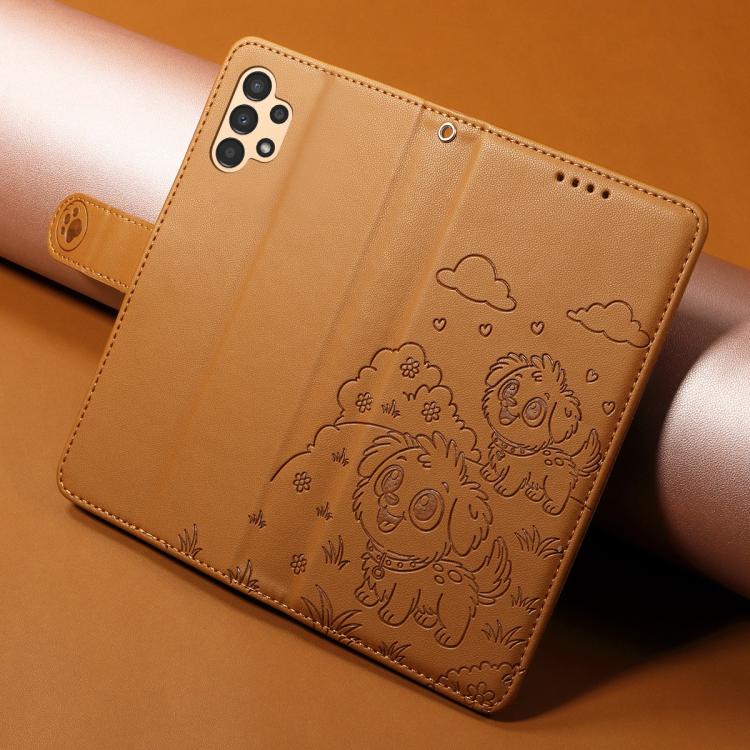 For Galaxy A13 4G / 5G Embossed Heart Dog RFID Blocking Wallet Leather Phone Case