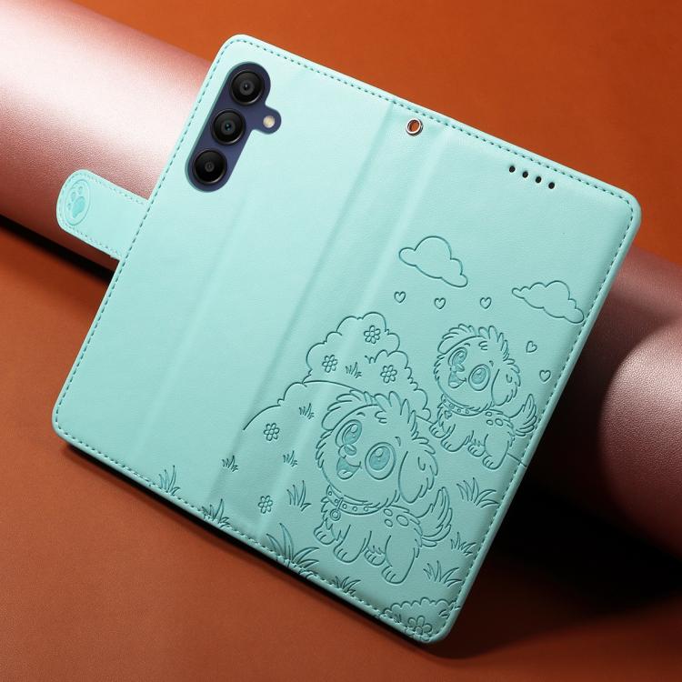 For Galaxy A15 4G / 5G Embossed Heart Dog RFID Blocking Wallet Leather Phone Case