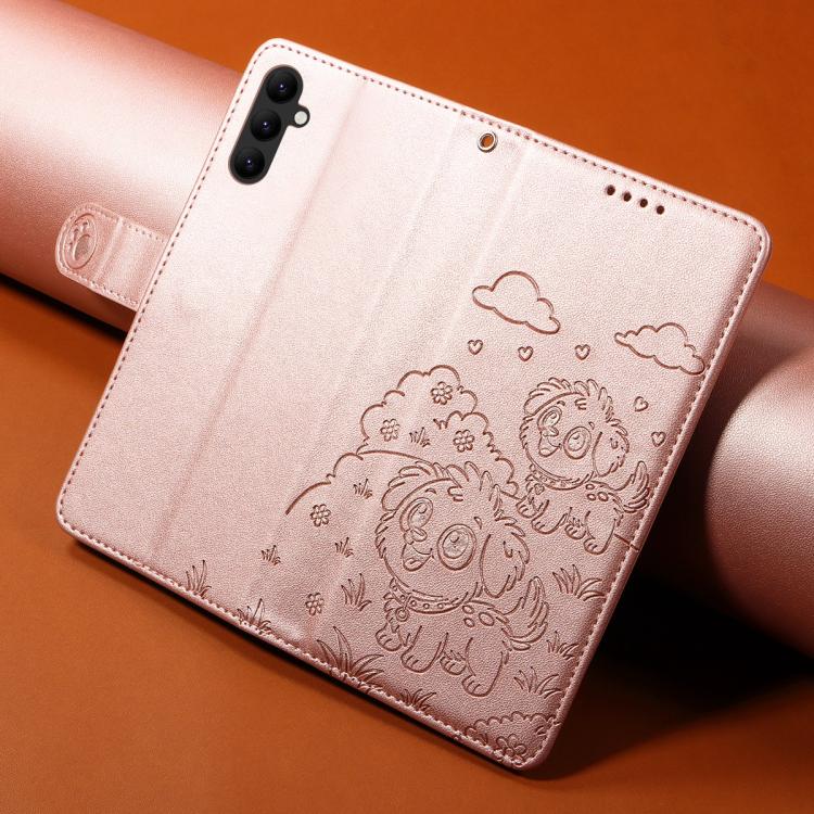 For Galaxy A24 4G Embossed Heart Dog RFID Blocking Wallet Leather Phone Case