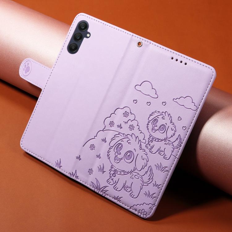 For Galaxy A25 5G Global Embossed Heart Dog RFID Blocking Wallet Leather Phone Case