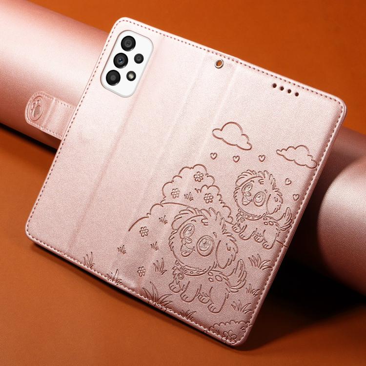 For Galaxy A73 5G Embossed Heart Dog RFID Blocking Wallet Leather Phone Case