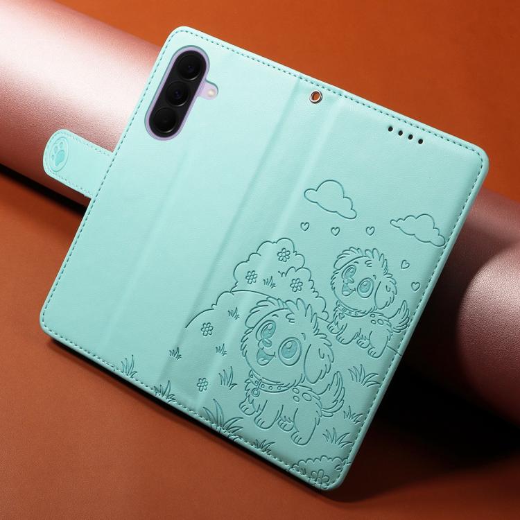 For Galaxy A27 5G Embossed Heart Dog RFID Blocking Wallet Leather Phone Case