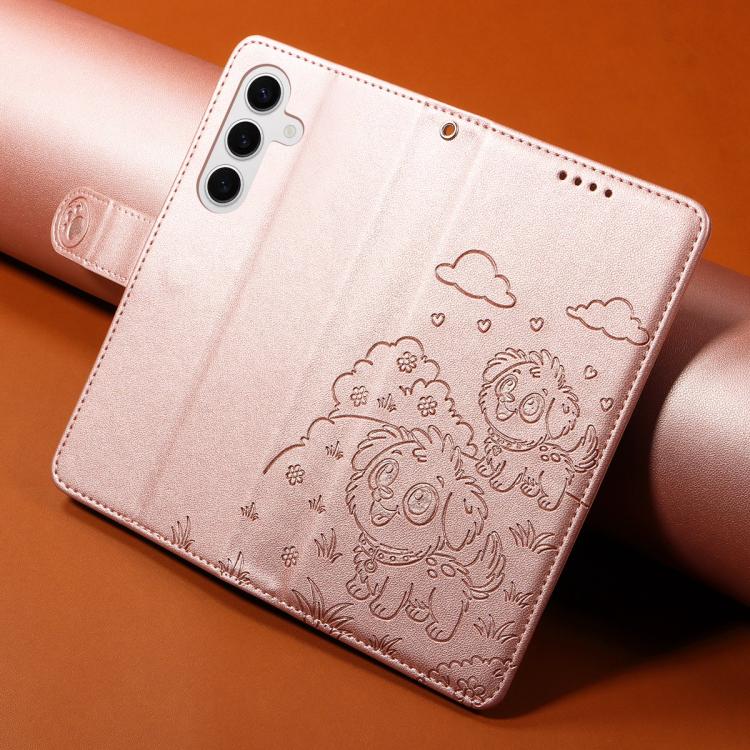 For Samsung Galaxy S24+ / S25+ 5G Embossed Heart Dog RFID Blocking Wallet Leather Phone Case