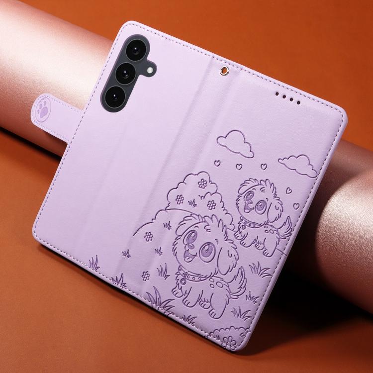 For Samsung Galaxy S25 FE 5G Embossed Heart Dog RFID Blocking Wallet Leather Phone Case