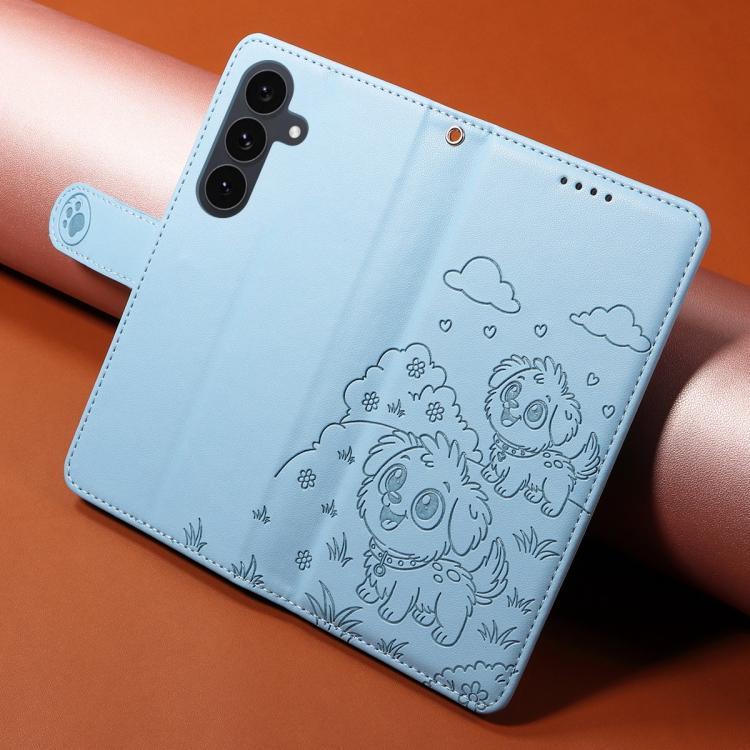 For Samsung Galaxy S25 FE 5G Embossed Heart Dog RFID Blocking Wallet Leather Phone Case
