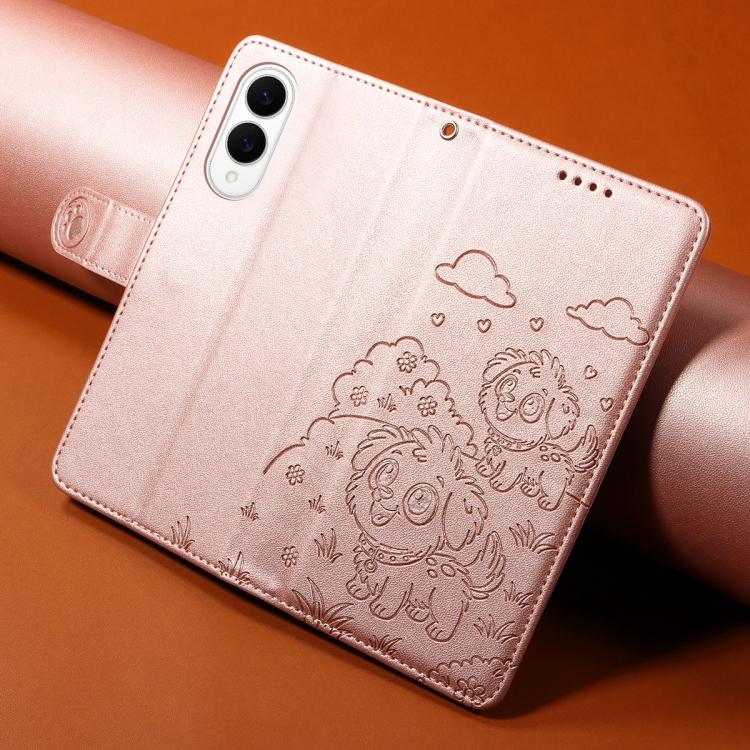 For Samsung Galaxy S25 Edge 5G Embossed Heart Dog RFID Blocking Wallet Leather Phone Case