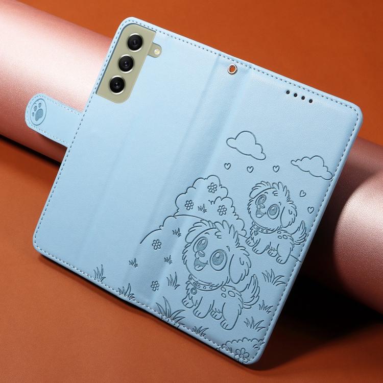 For Samsung Galaxy S21 FE 5G Embossed Heart Dog RFID Blocking Wallet Leather Phone Case
