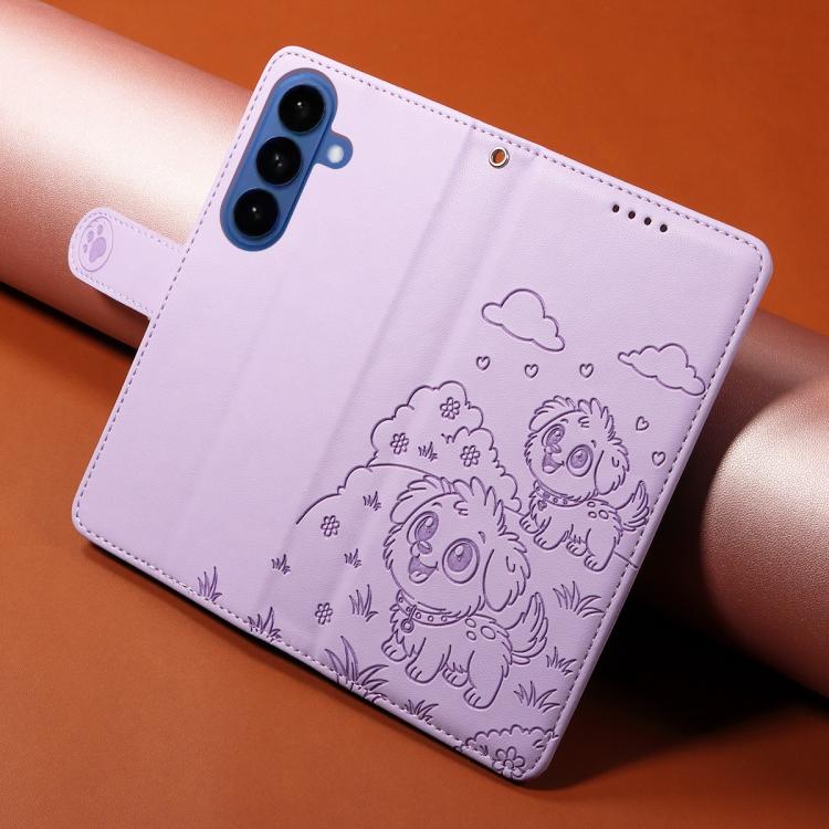 For Samsung Galaxy S26+ 5G Embossed Heart Dog RFID Blocking Wallet Leather Phone Case