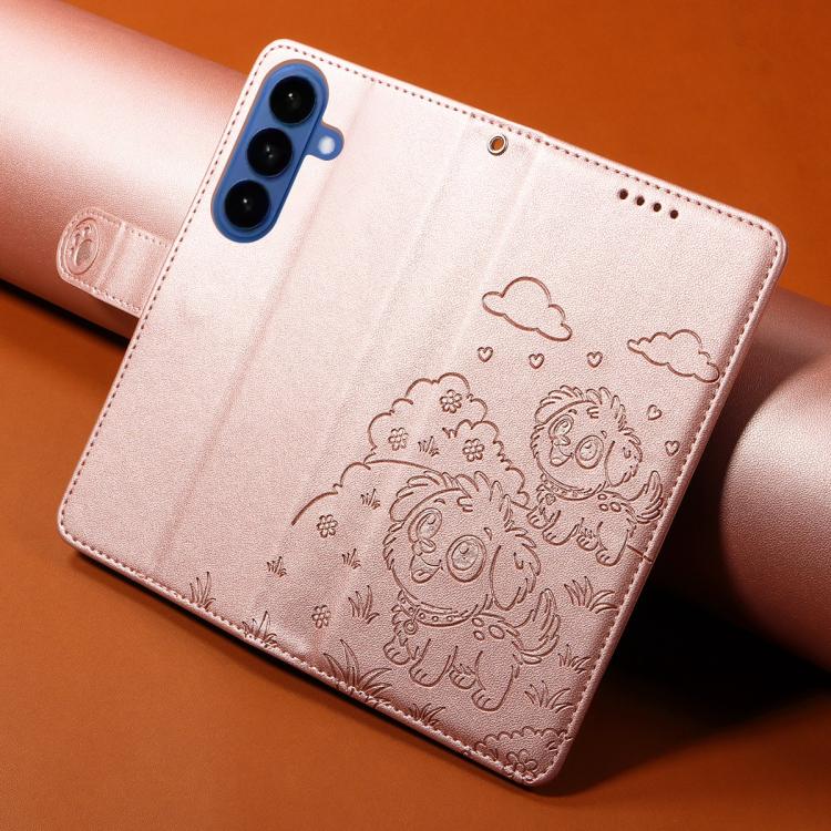 For Samsung Galaxy S26+ 5G Embossed Heart Dog RFID Blocking Wallet Leather Phone Case