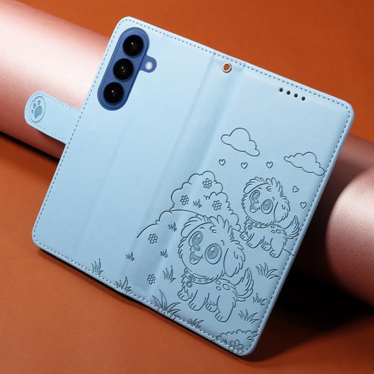 For Samsung Galaxy S26+ 5G Embossed Heart Dog RFID Blocking Wallet Leather Phone Case