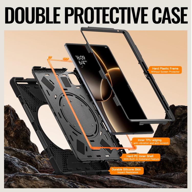 For Xiaomi Pad 7 Ultra Silicone Hybrid PC Tablet Case with Holder & Shoulder Strap