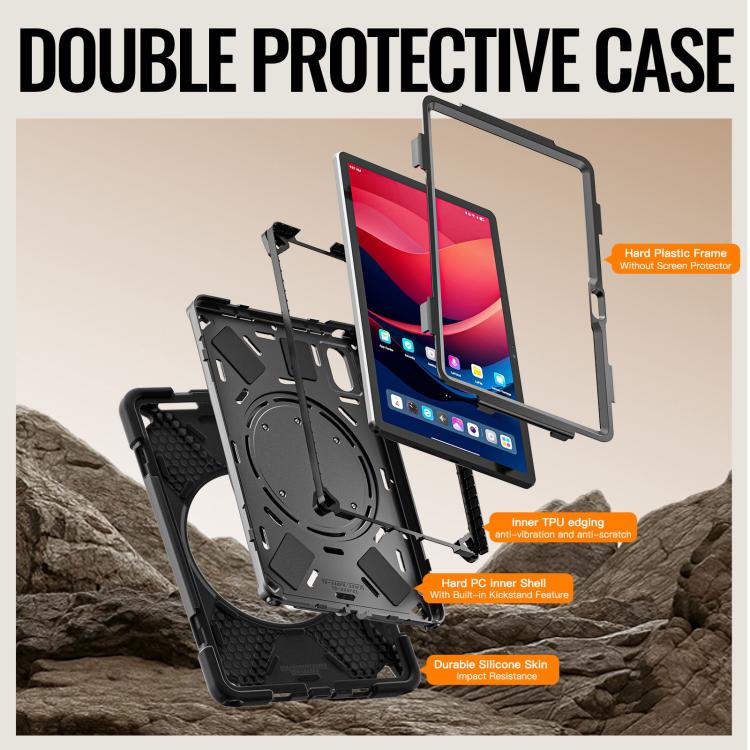 For Lenovo Xiaoxin Pad 11 2024 / 2025 Silicone Hybrid PC Tablet Case with Holder & Shoulder Strap