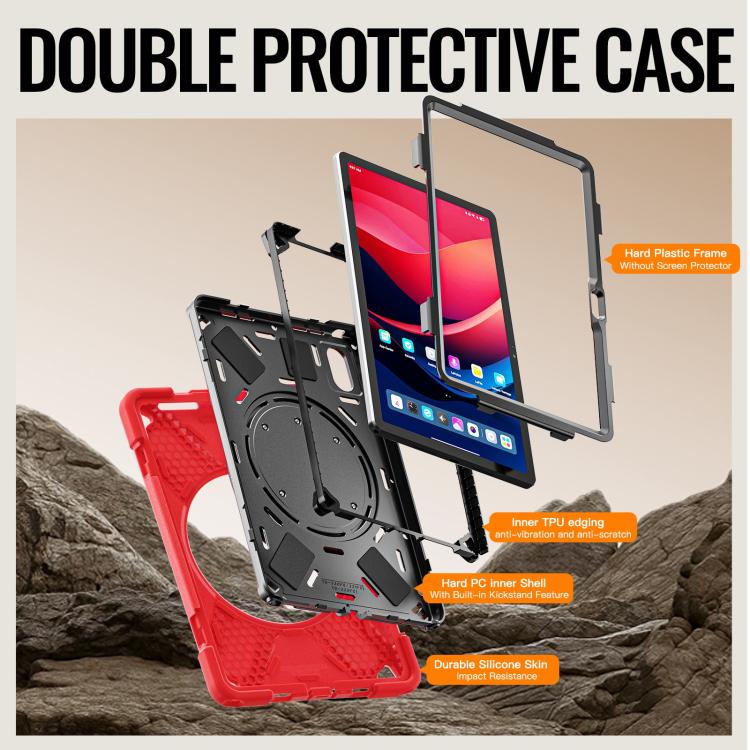 For Lenovo Xiaoxin Pad 11 2024 / 2025 Silicone Hybrid PC Tablet Case with Holder & Shoulder Strap
