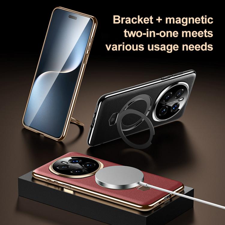 For Honor Magic7 Plain Leather MagSafe Holder Phone Case